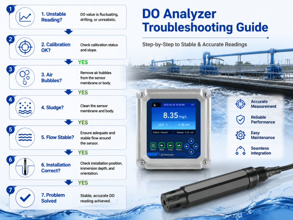 Dissolved oxygen analyzer troubleshooting flowchart