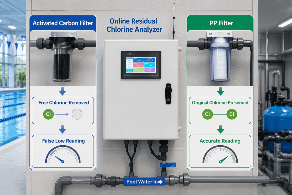 Activated carbon filter causing inaccurate free chlorine measurement