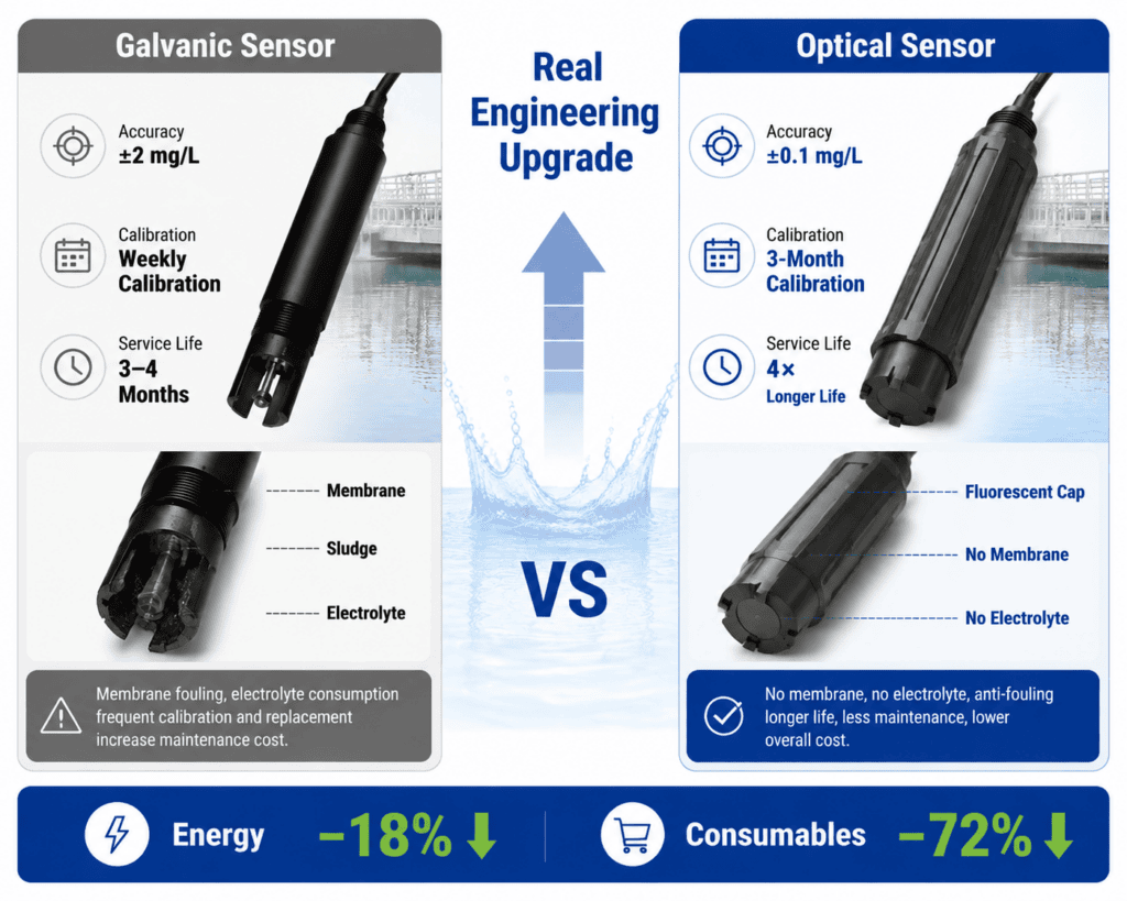 Comparison between galvanic and optical dissolved oxygen sensors