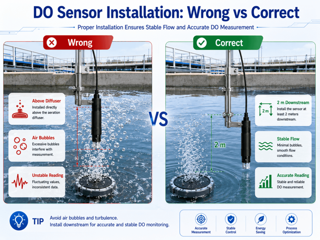 Correct installation location for dissolved oxygen sensors