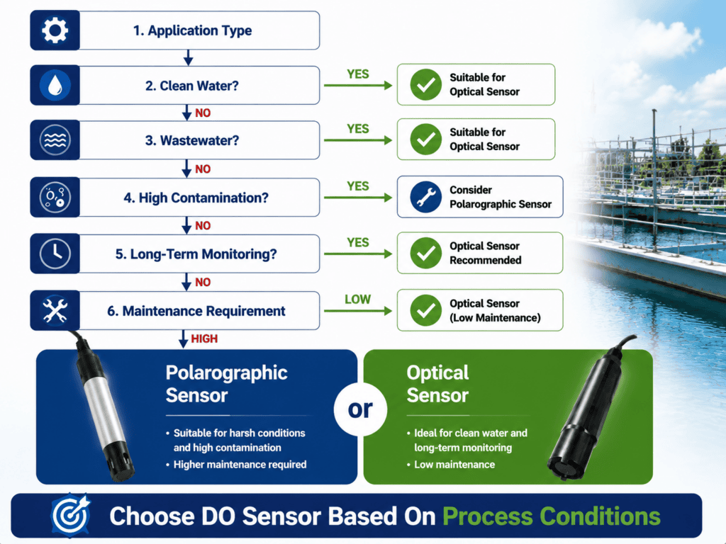 Dissolved oxygen sensor selection flowchart for industrial applications