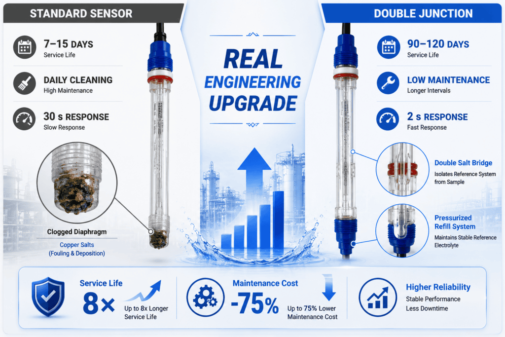 Industrial double junction ORP sensor used in electroplating