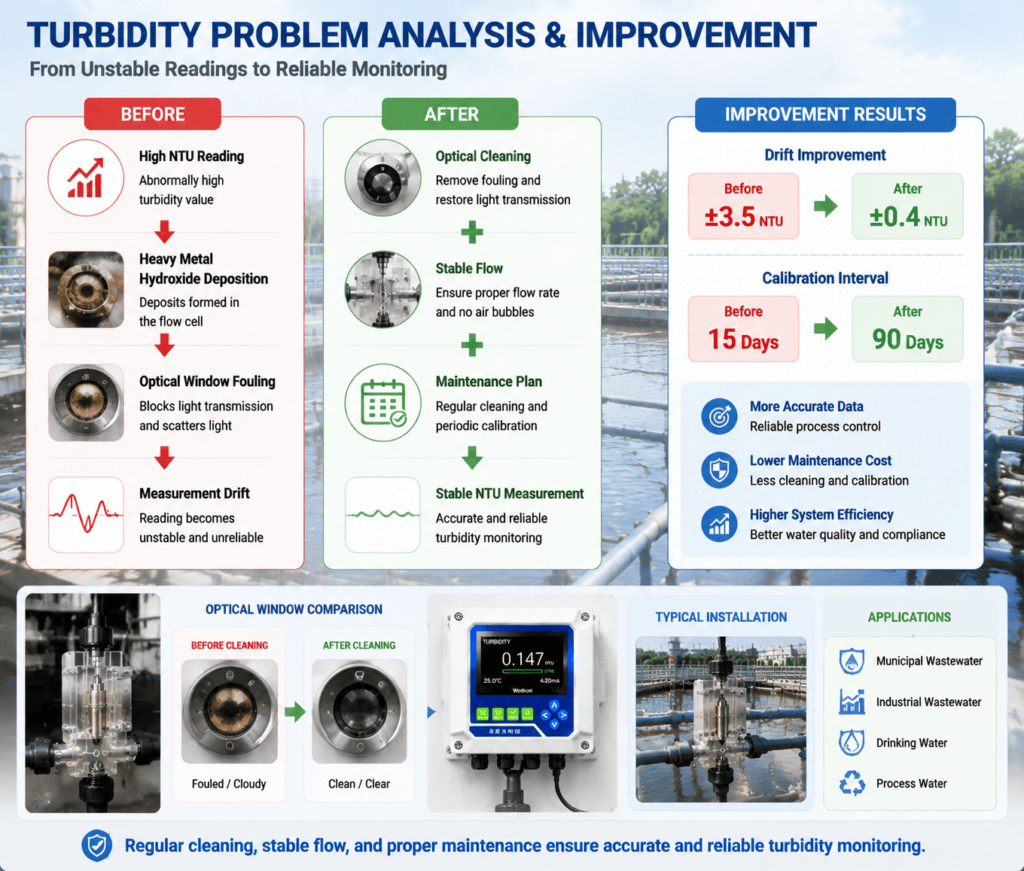 Electroplating wastewater turbidity analyzer drift troubleshooting case
