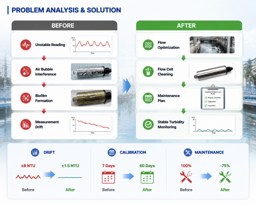 Food wastewater online turbidity meter drift troubleshooting case