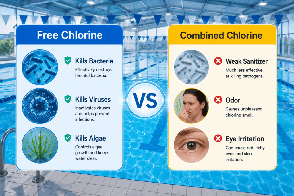 Difference between free chlorine and combined chlorine