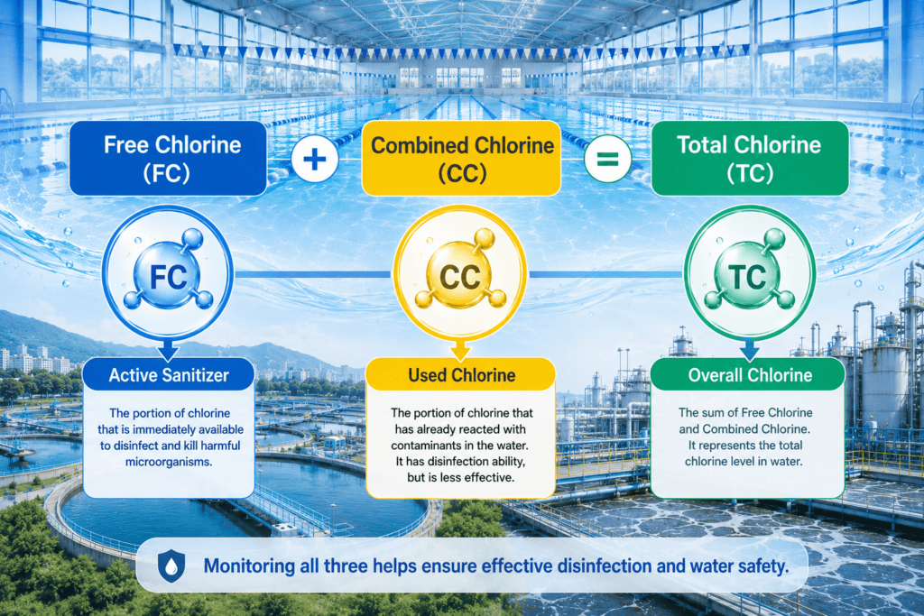 Relationship between free chlorine combined chlorine and total chlorine