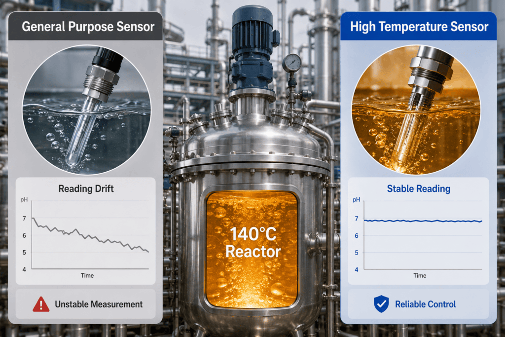 High temperature reactor causing instability in a standard pH sensor