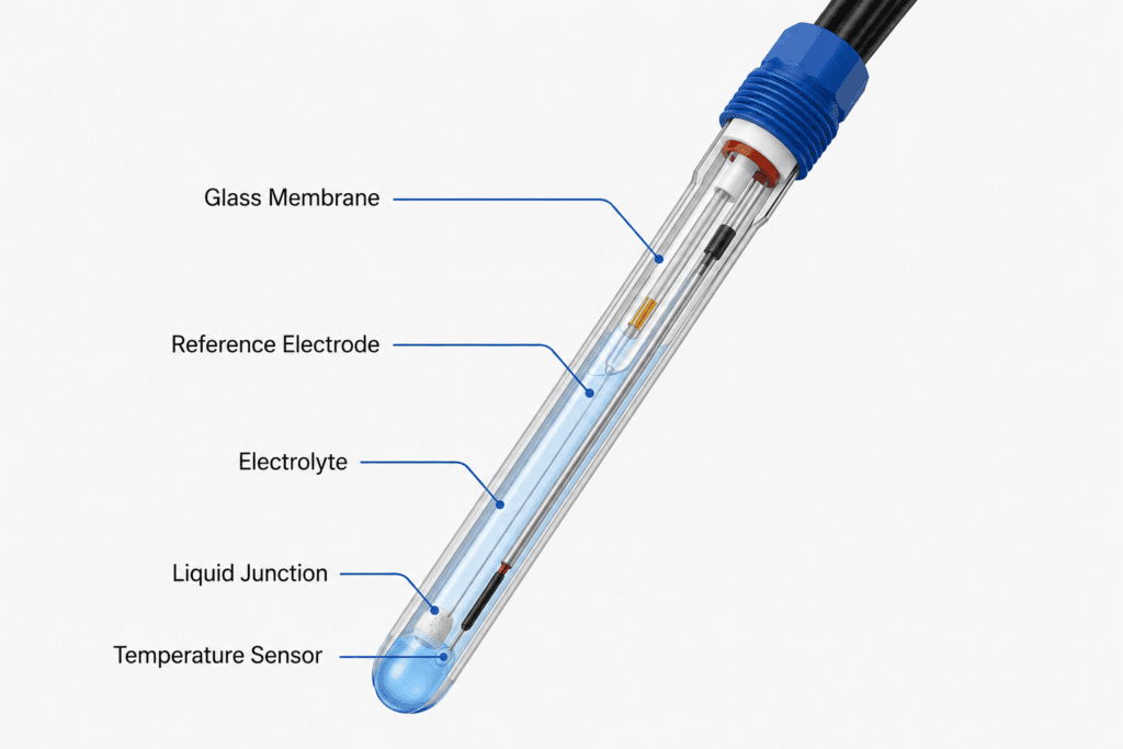 Industrial pH sensor internal structure diagram