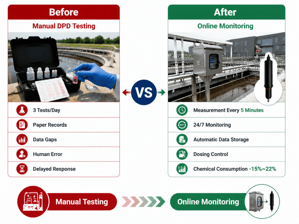 Municipal water plant upgraded from manual DPD testing to online residual chlorine monitoring