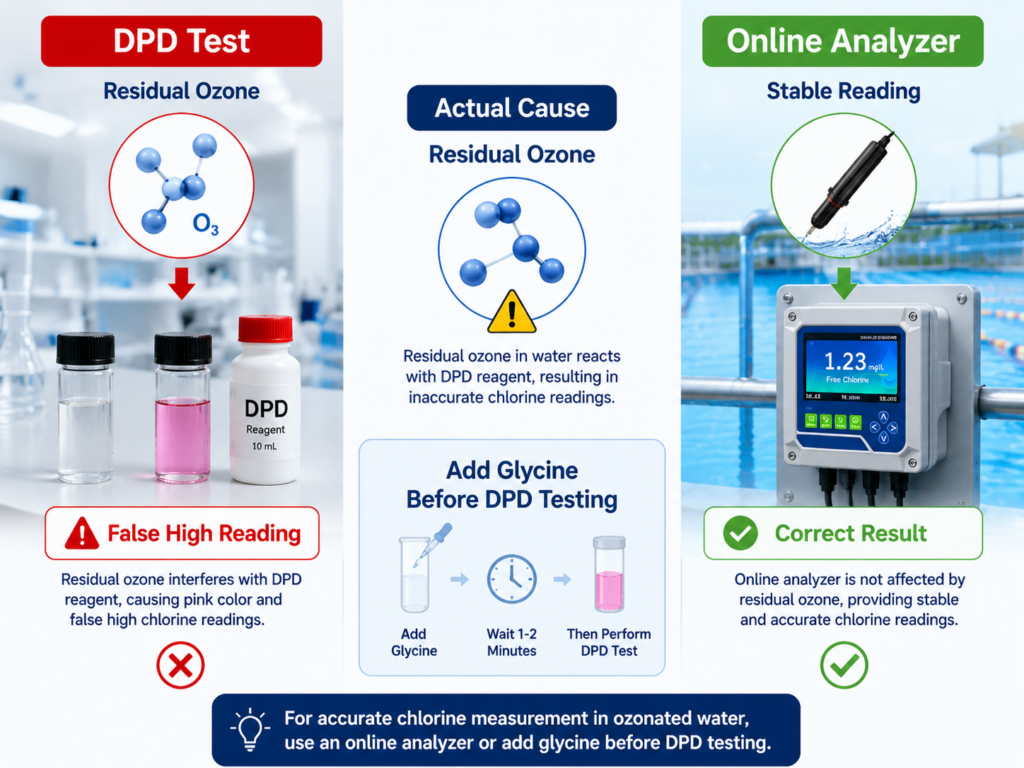 Residual ozone interference with DPD chlorine testing