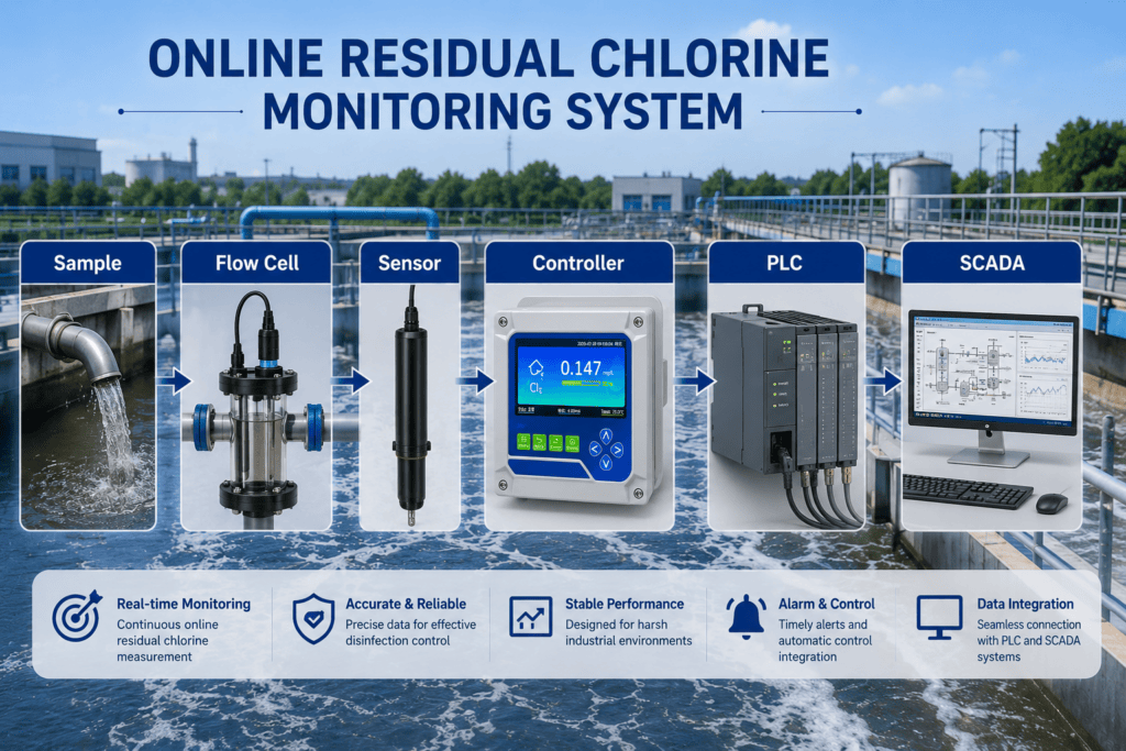 Working principle of an online residual chlorine analyzer