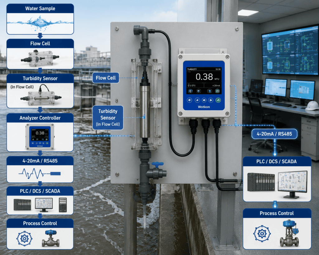Online turbidity monitoring system with PLC and SCADA integration