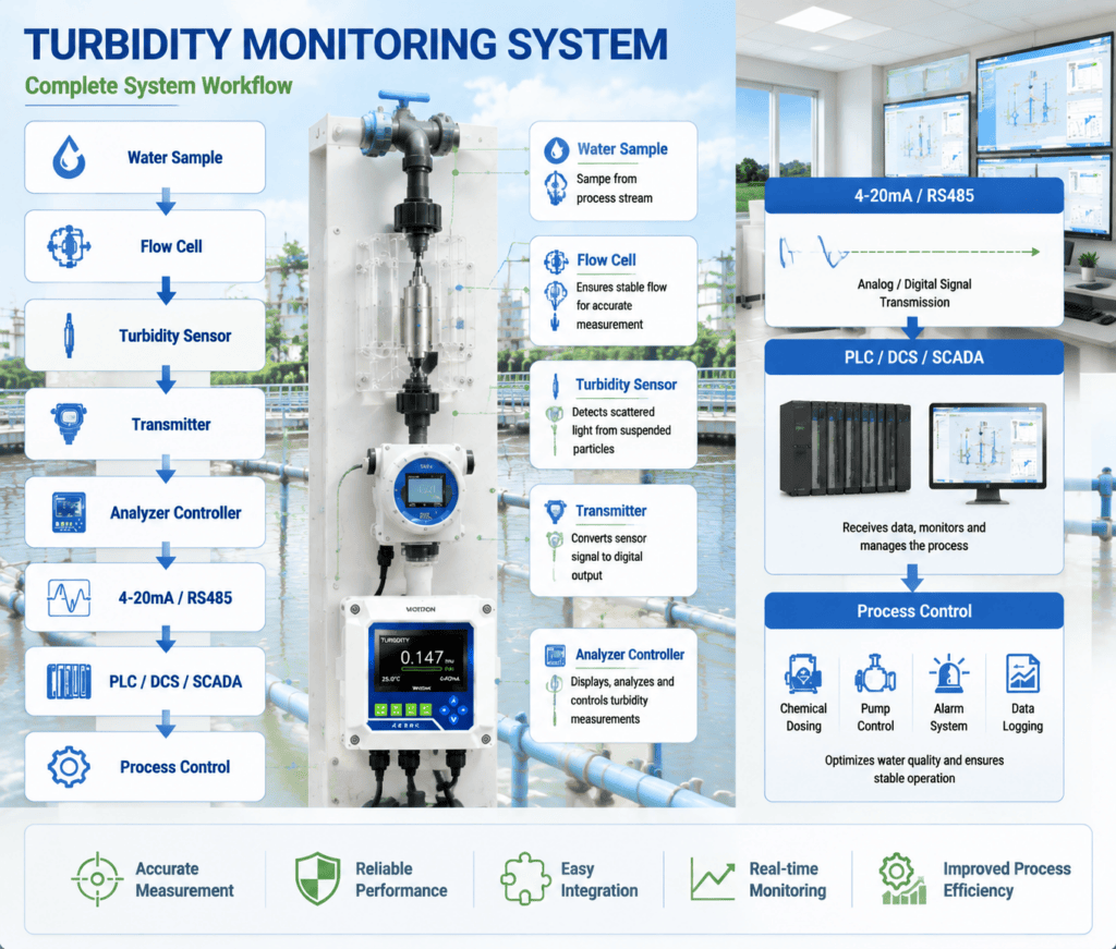 Online turbidity monitoring system with sensor transmitter PLC and SCADA integration