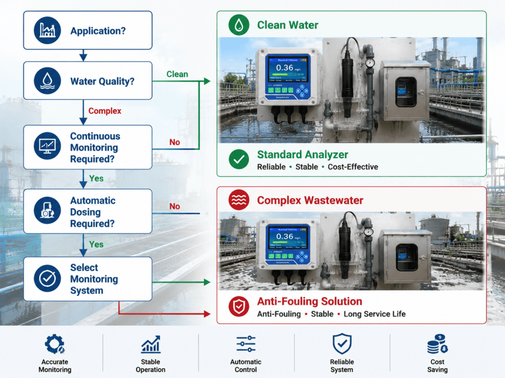 Residual chlorine analyzer selection guide flowchart