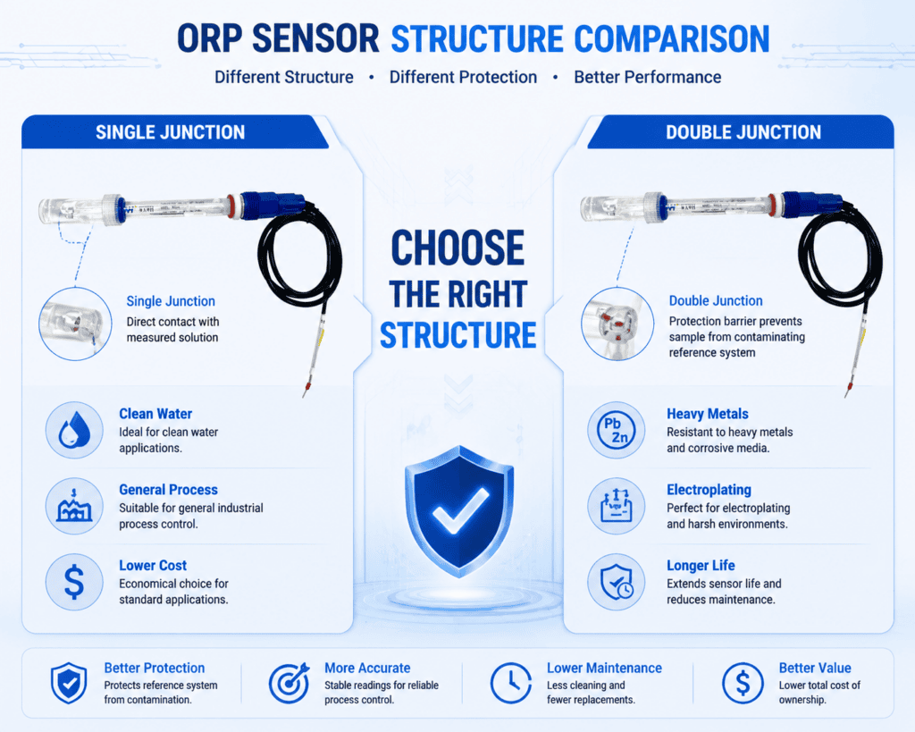 Comparison between single junction and double junction ORP sensors