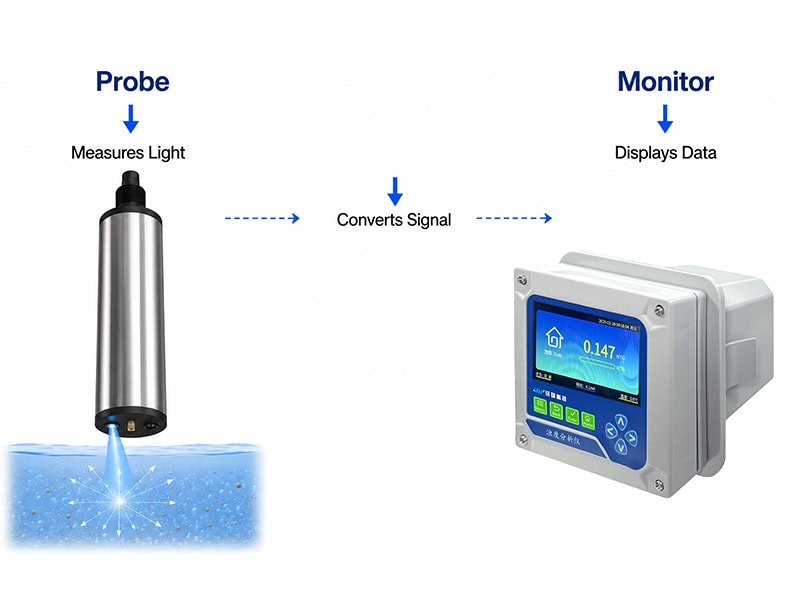 Difference between turbidity probe transmitter and monitor