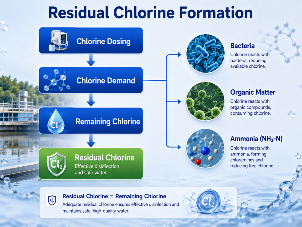 Residual chlorine formation during wastewater disinfection